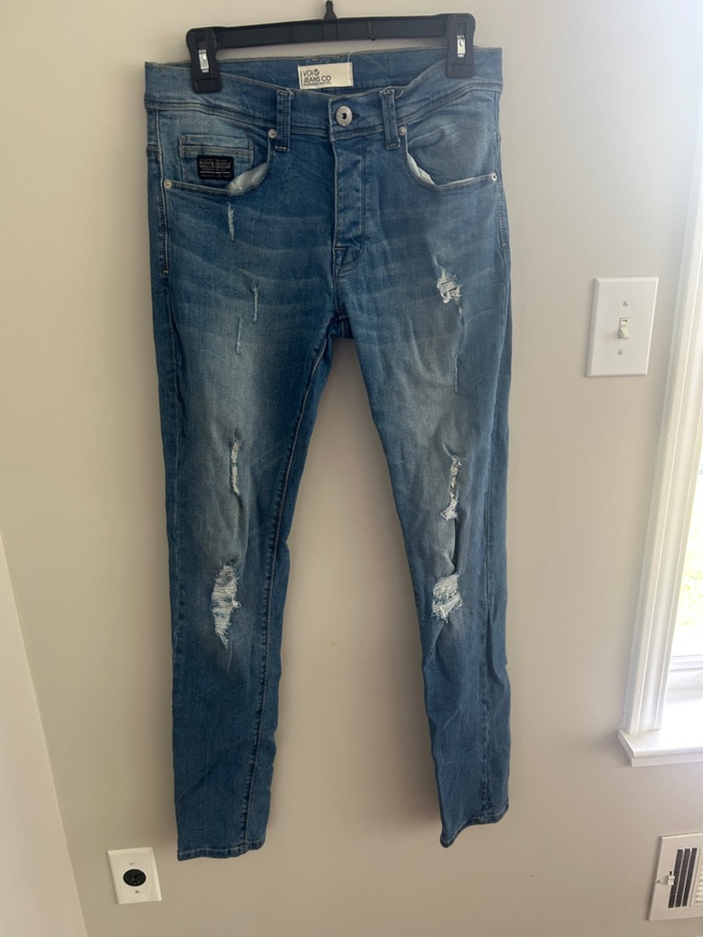 Voijeans Slim Distressed Blue Skinny Jeans for Men